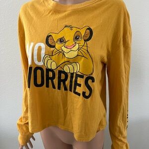 Disney Mustard Yellow 'No Worries' Simba Long Sleeve Top Sz M Gently Used